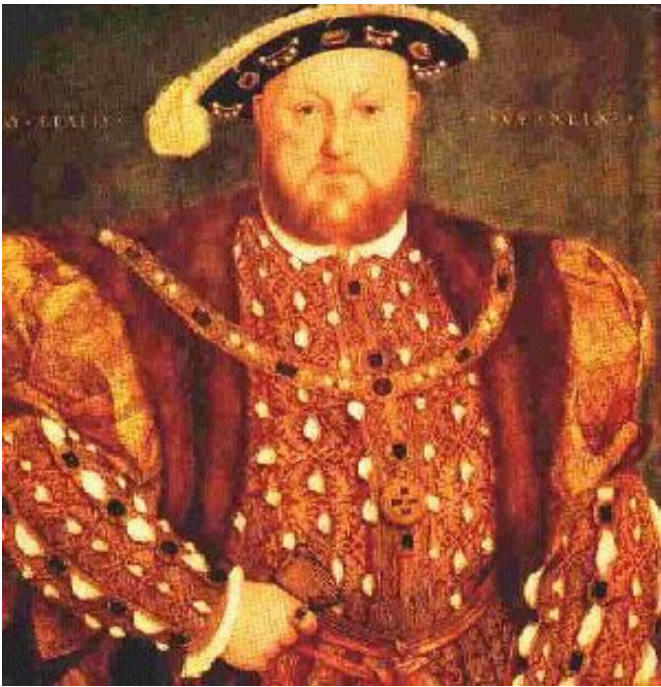Portrait of King Henry VIII in elaborate regal attire, symbolizing his break with Rome